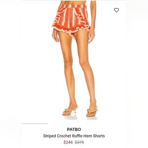 PatBO
Striped Crochet Ruffle Hem Shorts